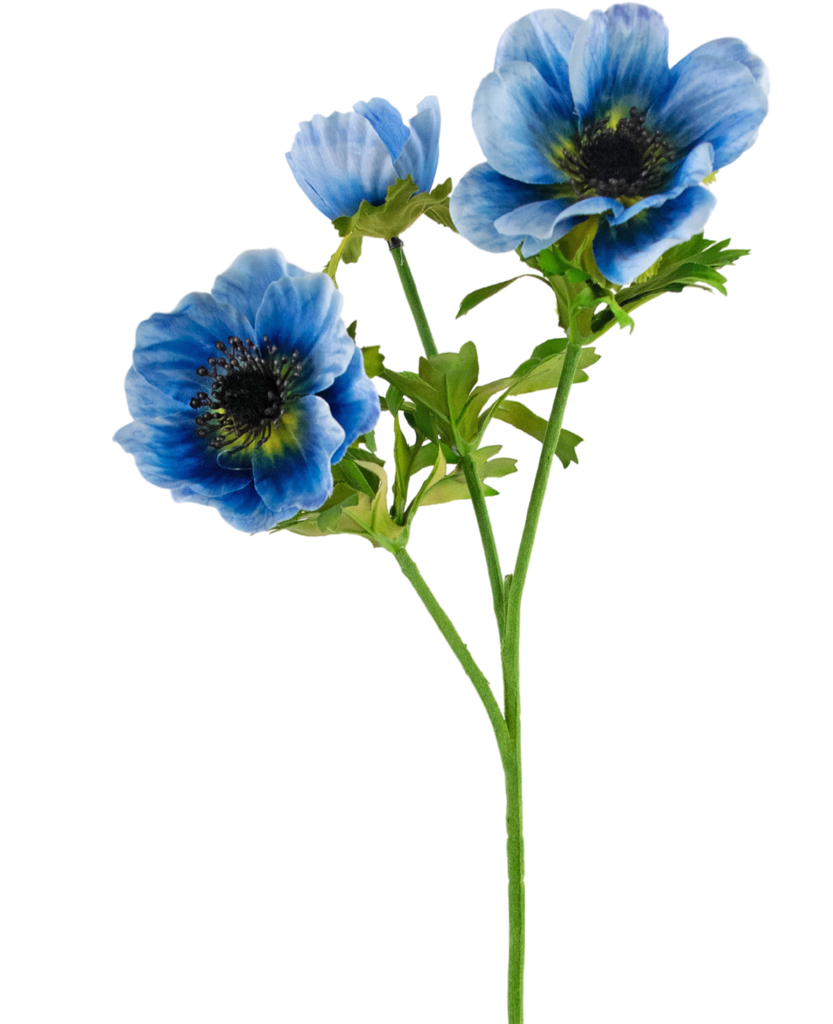 Kunstbloem Anemone dubbel 56 cm blauw