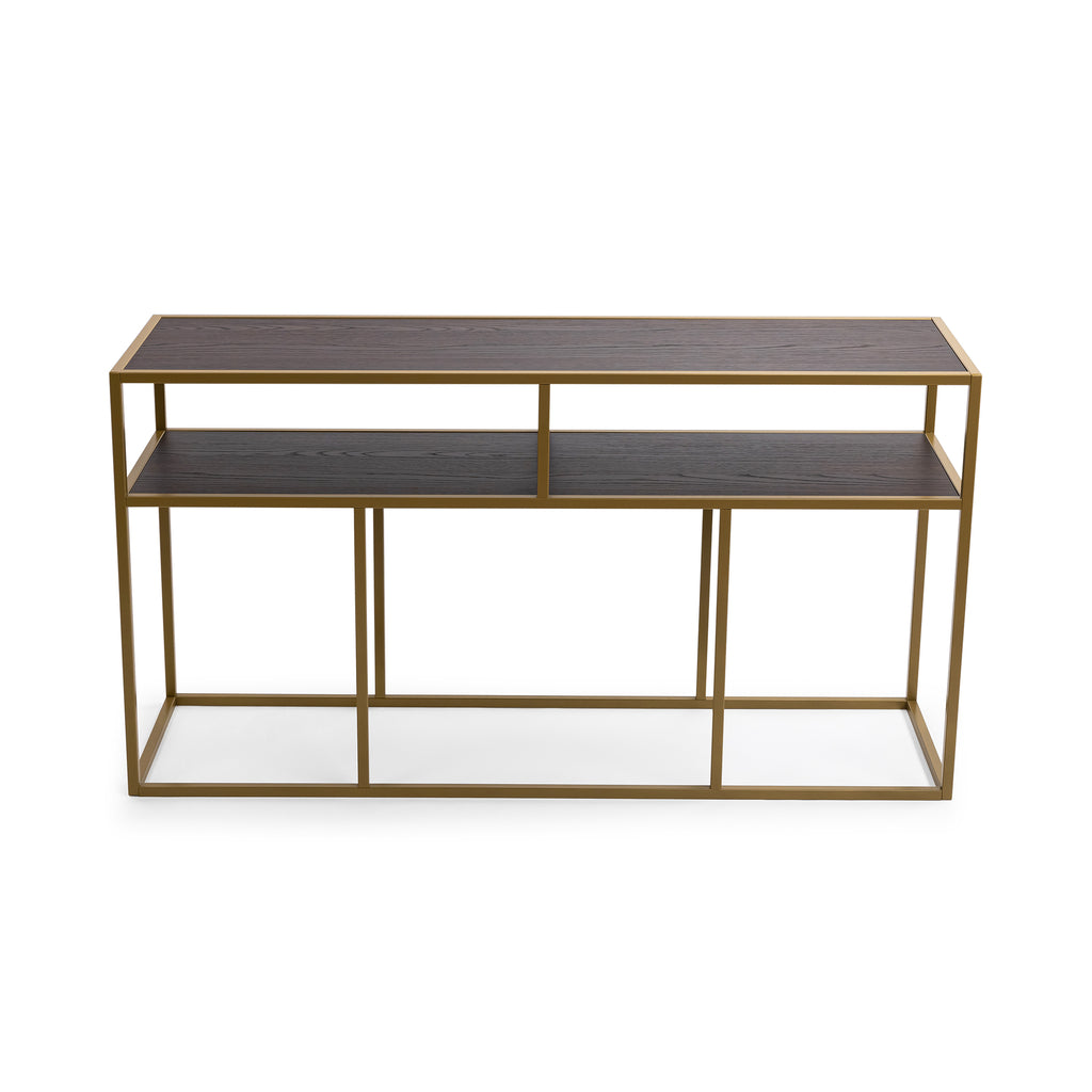 Stalux Side-table 'Teun' 150cm, kleur goud / bruin hout