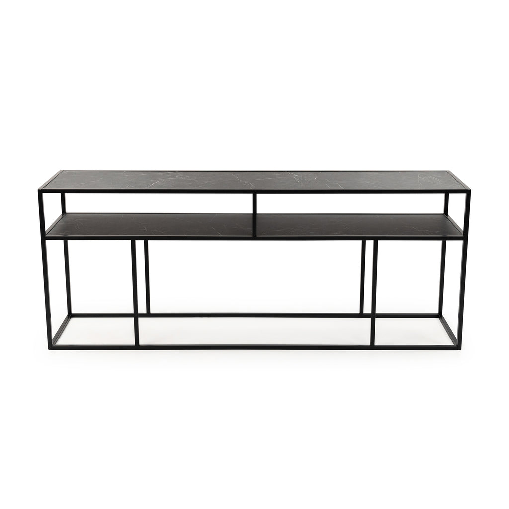 Stalux Side-table 'Teun' 200cm, kleur zwart / zwart marmer